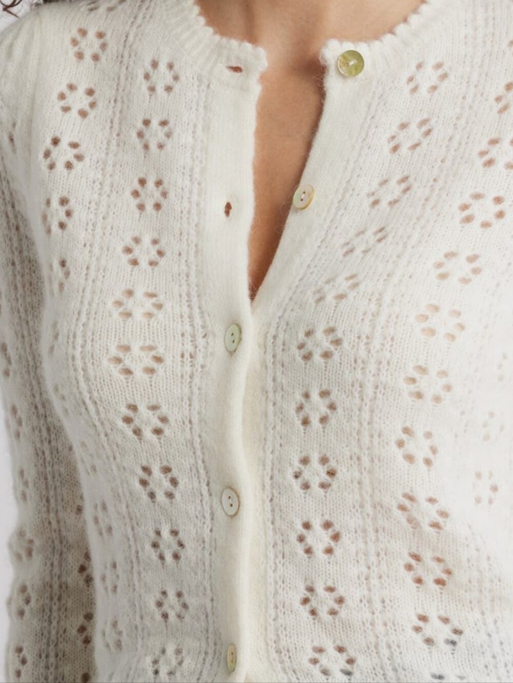 PRICE IS FIRM - DOEN Emery Pointelle Cardigan XL In Swan - Picture 9 of 12